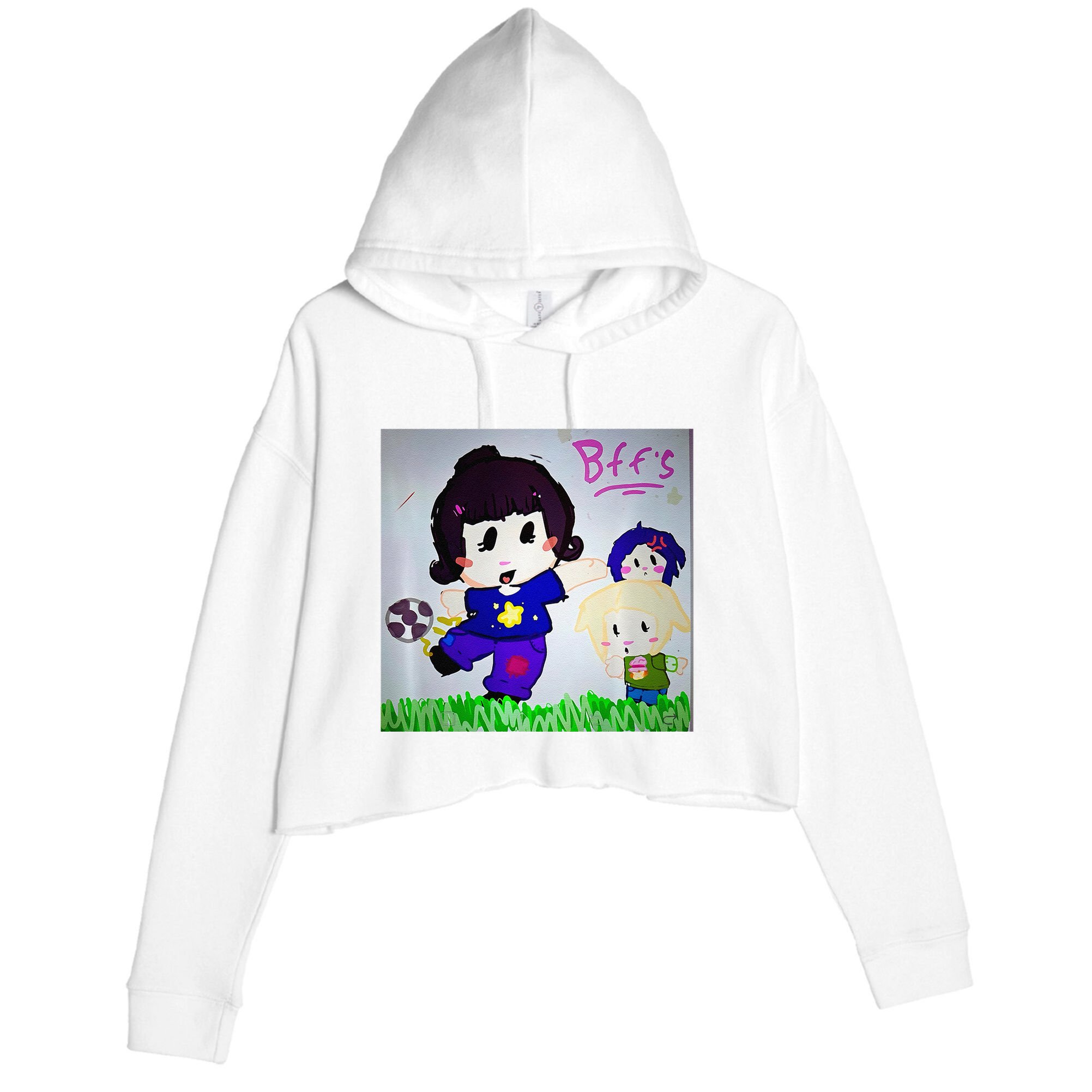 Cute Bff Drawing Premium Crop Fleece Hoodie