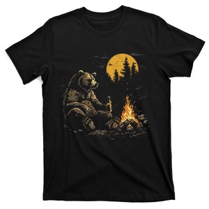 Camping Bear Drinking Beer Hiking Nature Funny Grizzly Bear T-Shirt