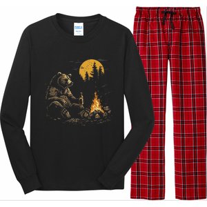 Camping Bear Drinking Beer Hiking Nature Funny Grizzly Bear Long Sleeve Pajama Set