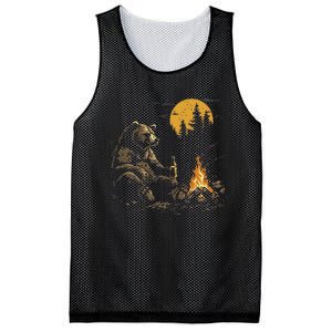 Camping Bear Drinking Beer Hiking Nature Funny Grizzly Bear Mesh Reversible Basketball Jersey Tank