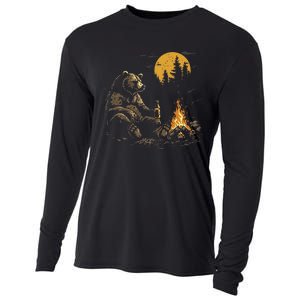 Camping Bear Drinking Beer Hiking Nature Funny Grizzly Bear Cooling Performance Long Sleeve Crew