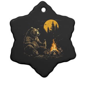 Camping Bear Drinking Beer Hiking Nature Funny Grizzly Bear Ceramic Star Ornament