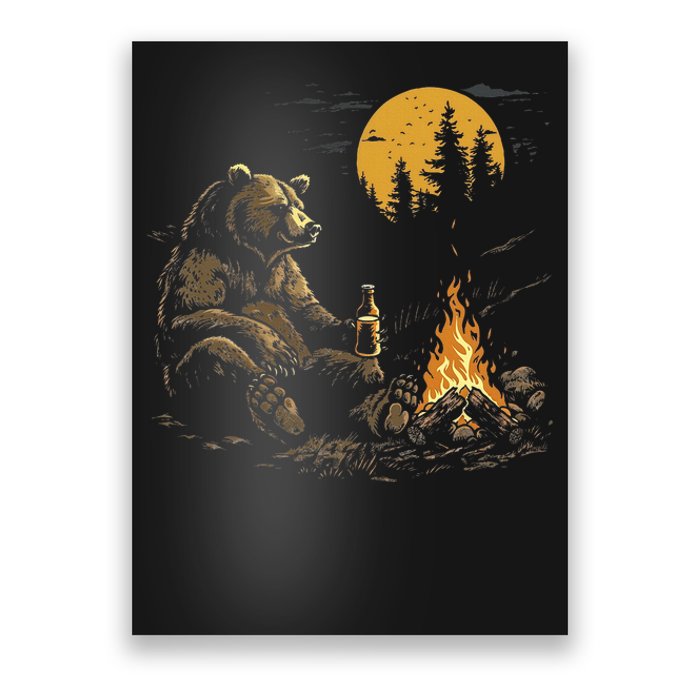 Camping Bear Drinking Beer Hiking Nature Funny Grizzly Bear Poster