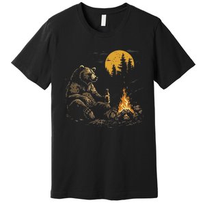 Camping Bear Drinking Beer Hiking Nature Funny Grizzly Bear Premium T-Shirt