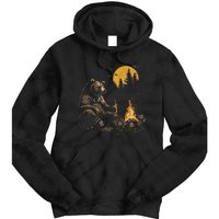 Camping Bear Drinking Beer Hiking Nature Funny Grizzly Bear Tie Dye Hoodie