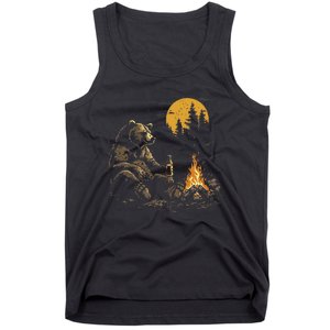 Camping Bear Drinking Beer Hiking Nature Funny Grizzly Bear Tank Top