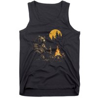 Camping Bear Drinking Beer Hiking Nature Funny Grizzly Bear Tank Top