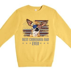 Chihuahua Best Dog Dad Ever Retro Usa American Flag Premium Crewneck Sweatshirt