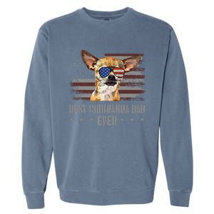 Chihuahua Best Dog Dad Ever Retro Usa American Flag Garment-Dyed Sweatshirt