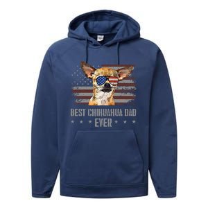 Chihuahua Best Dog Dad Ever Retro Usa American Flag Performance Fleece Hoodie