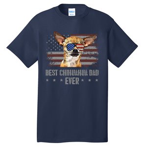 Chihuahua Best Dog Dad Ever Retro Usa American Flag Tall T-Shirt