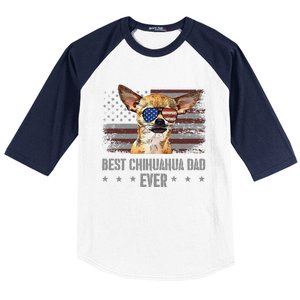 Chihuahua Best Dog Dad Ever Retro Usa American Flag Baseball Sleeve Shirt