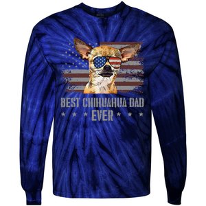 Chihuahua Best Dog Dad Ever Retro Usa American Flag Tie-Dye Long Sleeve Shirt