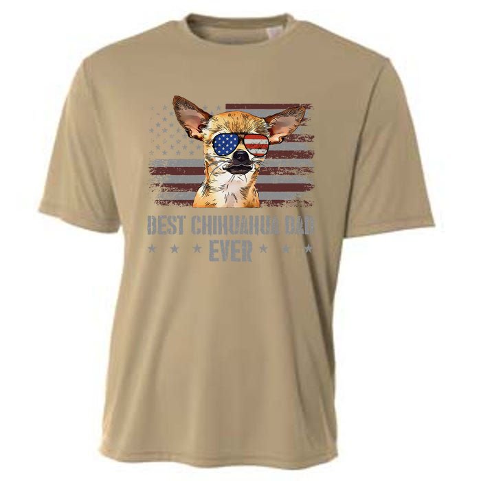 Chihuahua Best Dog Dad Ever Retro Usa American Flag Cooling Performance Crew T-Shirt