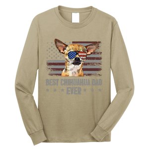 Chihuahua Best Dog Dad Ever Retro Usa American Flag Long Sleeve Shirt