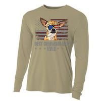 Chihuahua Best Dog Dad Ever Retro Usa American Flag Cooling Performance Long Sleeve Crew