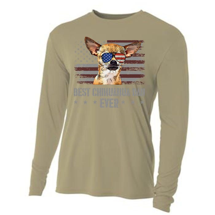 Chihuahua Best Dog Dad Ever Retro Usa American Flag Cooling Performance Long Sleeve Crew