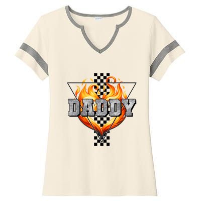 Cool Bold Daddy Flames Racing Design FatherS Day Ladies Halftime Notch Neck Tee