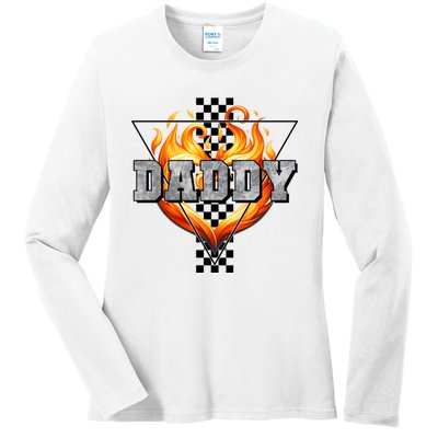 Cool Bold Daddy Flames Racing Design FatherS Day Ladies Long Sleeve Shirt