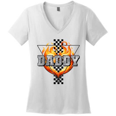 Cool Bold Daddy Flames Racing Design FatherS Day Women's V-Neck T-Shirt