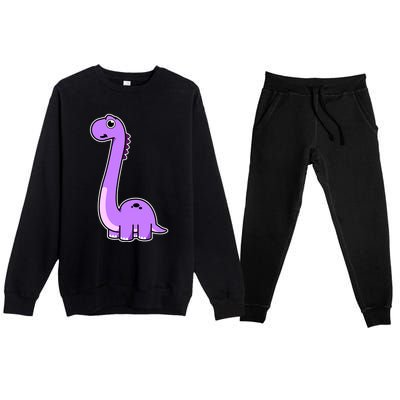 Cute Brontosaurus Dinosaur Tee - Purple Dino Adult and Premium Crewneck Sweatsuit Set