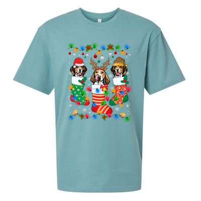 Cute Beagle Dog Puppy Christmas Socks Xmas Gift Sueded Cloud Jersey T-Shirt