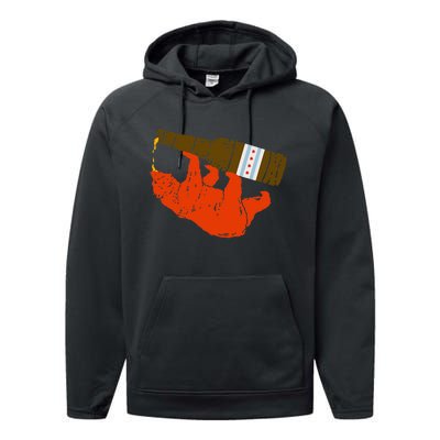 Chicago Beer Drinking Funny Drunk Orange Bear Performance Fleece Hoodie