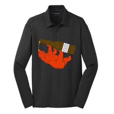 Chicago Beer Drinking Funny Drunk Orange Bear Silk Touch Performance Long Sleeve Polo