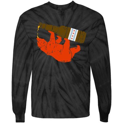 Chicago Beer Drinking Funny Drunk Orange Bear Tie-Dye Long Sleeve Shirt