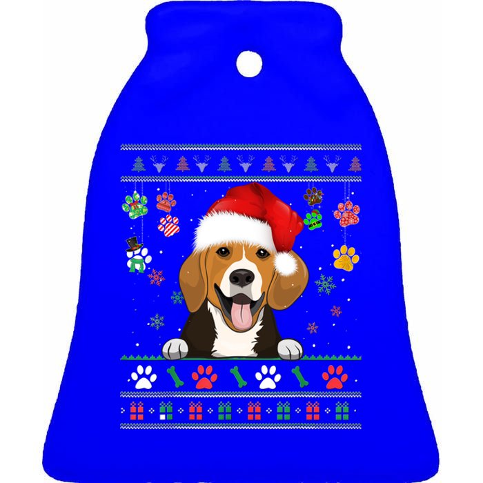 Cute Beagle Dog Xmas Santa Funny Ugly Christmas Gift Ceramic Bell Ornament