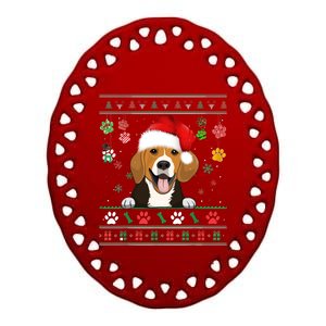 Cute Beagle Dog Xmas Santa Funny Ugly Christmas Gift Ceramic Oval Ornament