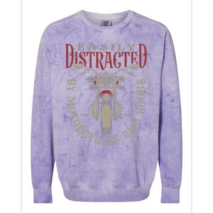 Classic Biker Distracted By Motorcycles And Boobs Colorblast Crewneck Sweatshirt