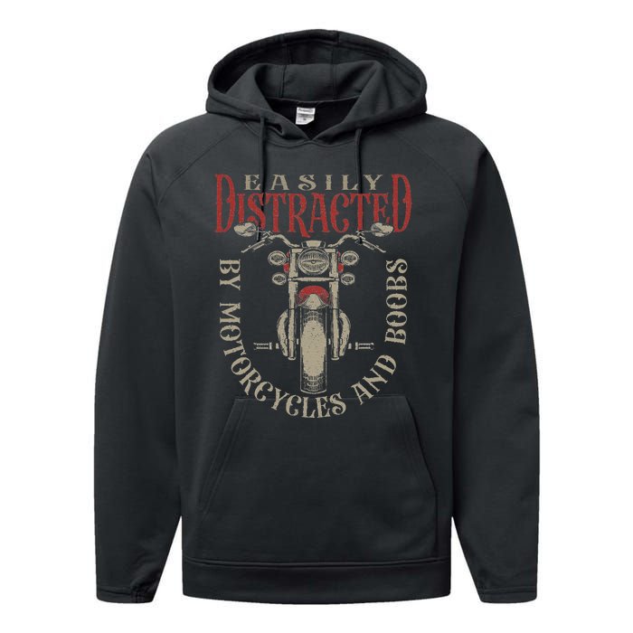 Classic Biker Distracted By Motorcycles And Boobs Performance Fleece Hoodie