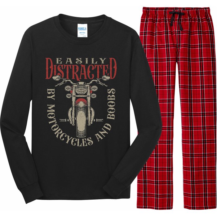 Classic Biker Distracted By Motorcycles And Boobs Long Sleeve Pajama Set