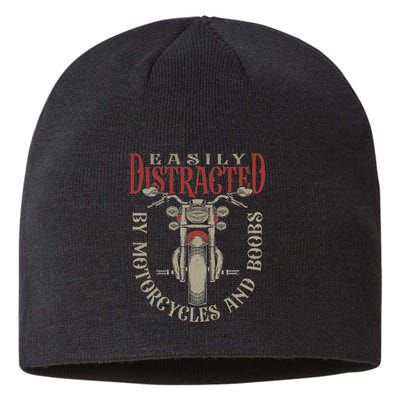 Classic Biker Distracted By Motorcycles And Boobs Sustainable Beanie