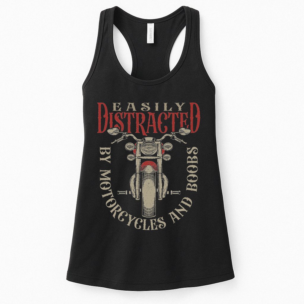 Classic Biker Distracted By Motorcycles And Boobs Womens Tank Top