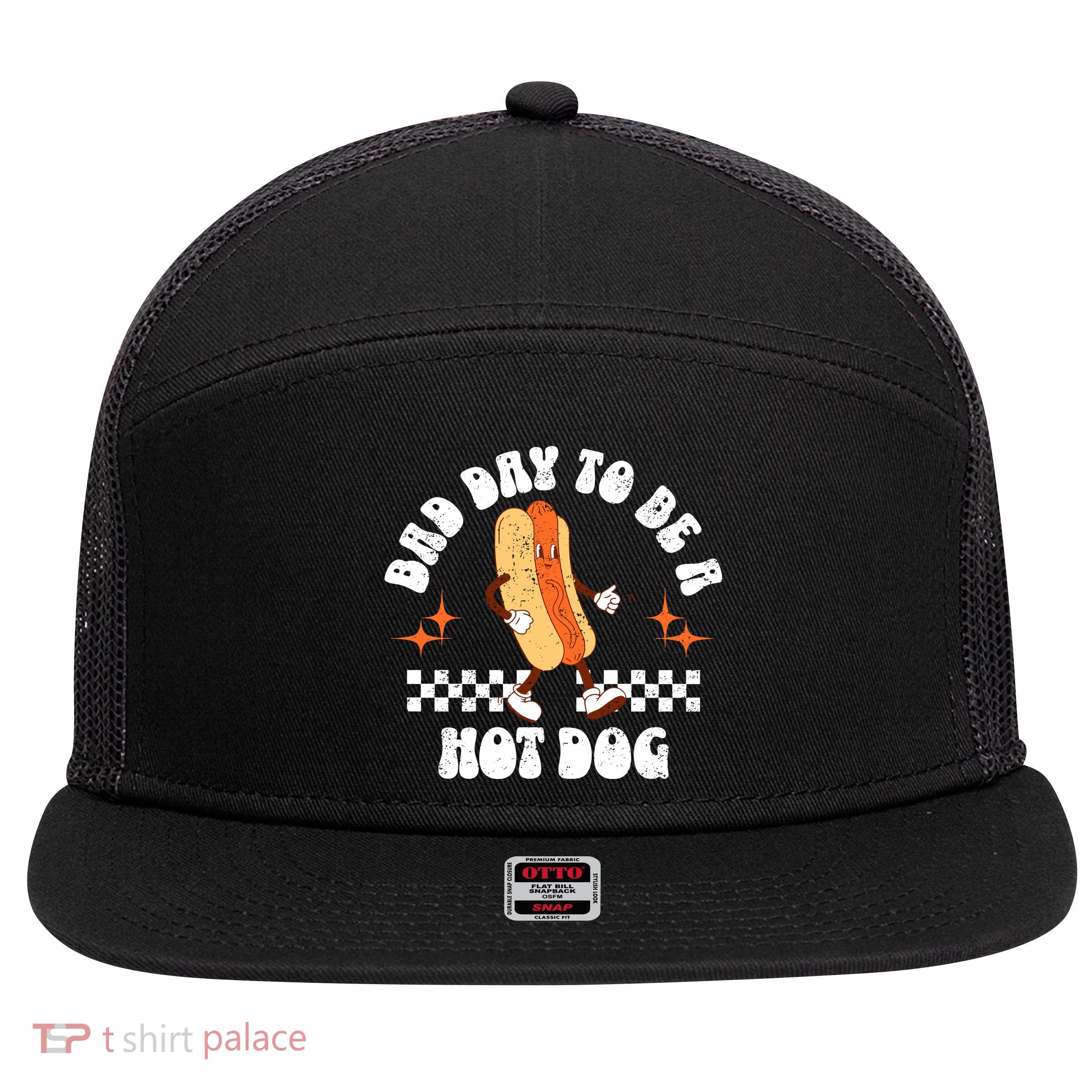 Checkered Bad Day To Be A Hot Dog 4th Of July 7 Panel Mesh Trucker Snapback Hat
