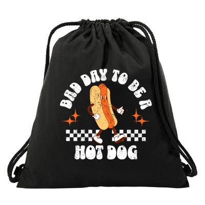 Checkered Bad Day To Be A Hot Dog 4th Of July Drawstring Bag