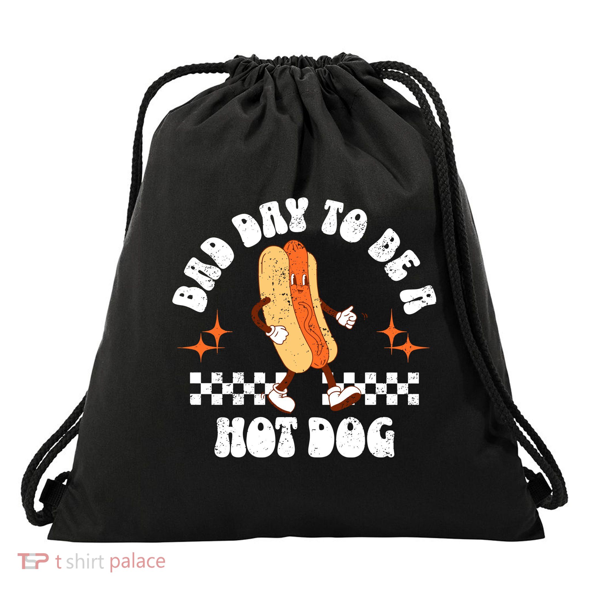 Checkered Bad Day To Be A Hot Dog 4th Of July Drawstring Bag