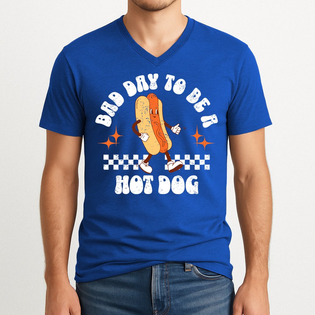 Checkered Bad Day To Be A Hot Dog 4th Of July V-Neck T-Shirt
