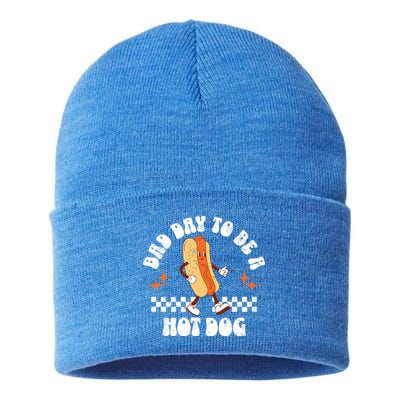 Checkered Bad Day To Be A Hot Dog 4th Of July Sustainable Knit Beanie