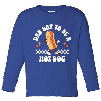 Checkered Bad Day To Be A Hot Dog 4th Of July Toddler Long Sleeve Shirt