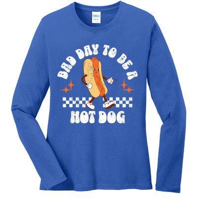 Checkered Bad Day To Be A Hot Dog 4th Of July Ladies Long Sleeve Shirt