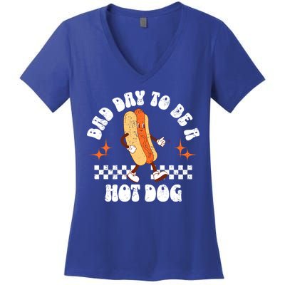 Checkered Bad Day To Be A Hot Dog 4th Of July Women's V-Neck T-Shirt