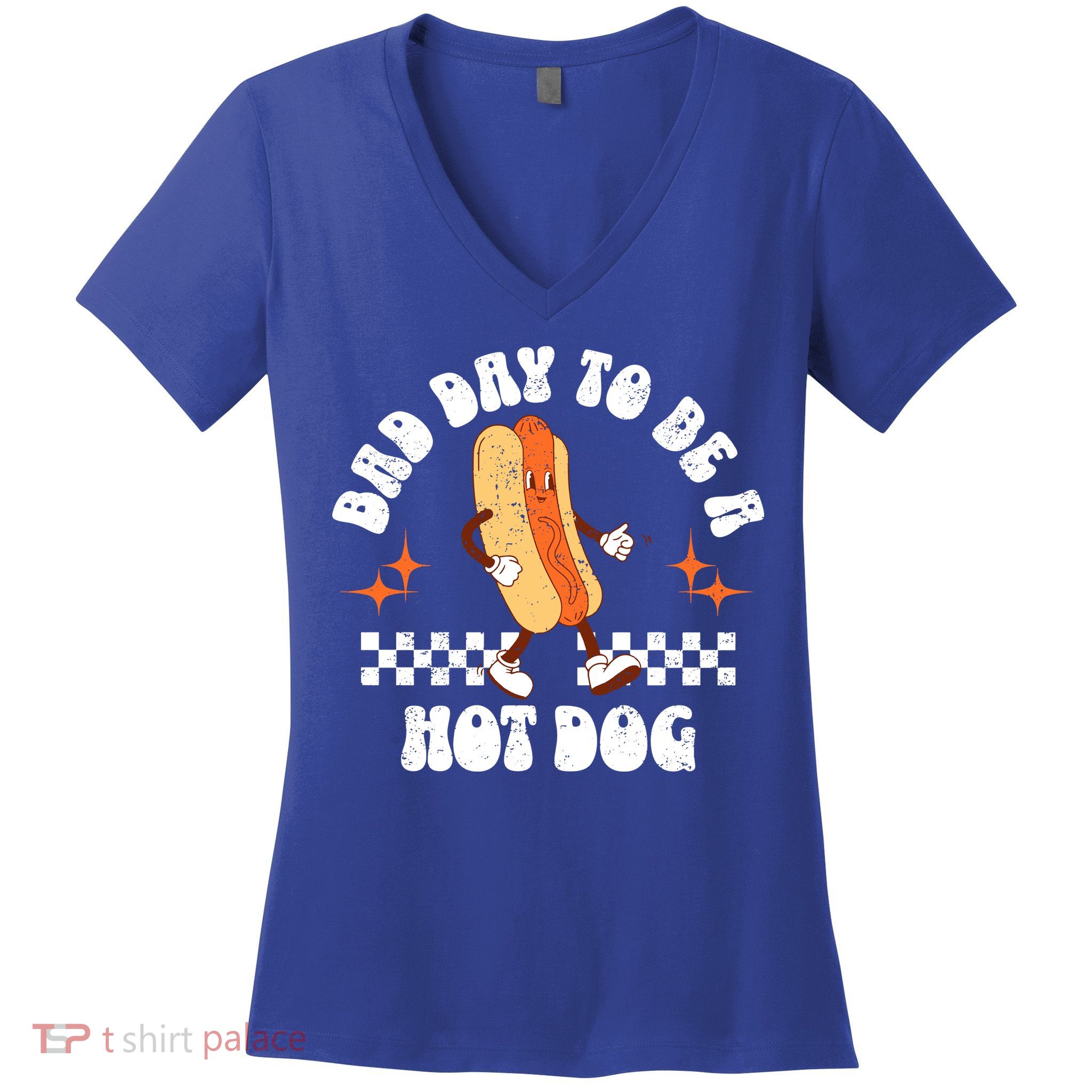 Checkered Bad Day To Be A Hot Dog 4th Of July Women's V-Neck T-Shirt