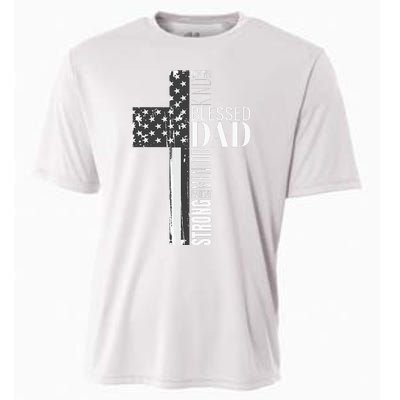 Christian Blessed Dad American Flag Religious Fathers Day Cooling Performance Crew T-Shirt