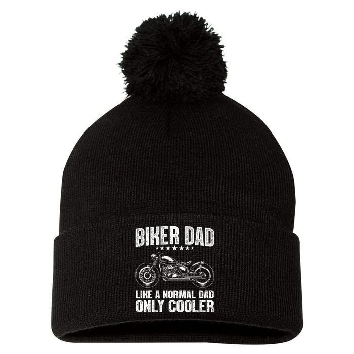 Cool Biker Design For Dad Men Motorcycling Motorcycle Biker Pom Pom 12in Knit Beanie