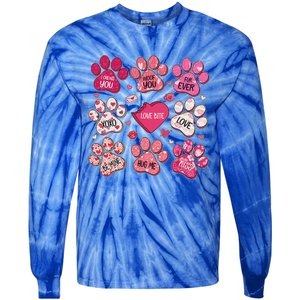 Coquette Bow Dog Paw Print Heart Valentine Tie-Dye Long Sleeve Shirt