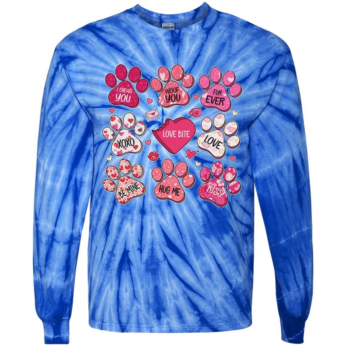 Coquette Bow Dog Paw Print Heart Valentine Tie-Dye Long Sleeve Shirt