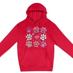 Coquette Bow Dog Paw Print Heart Valentine Premium Pullover Hoodie